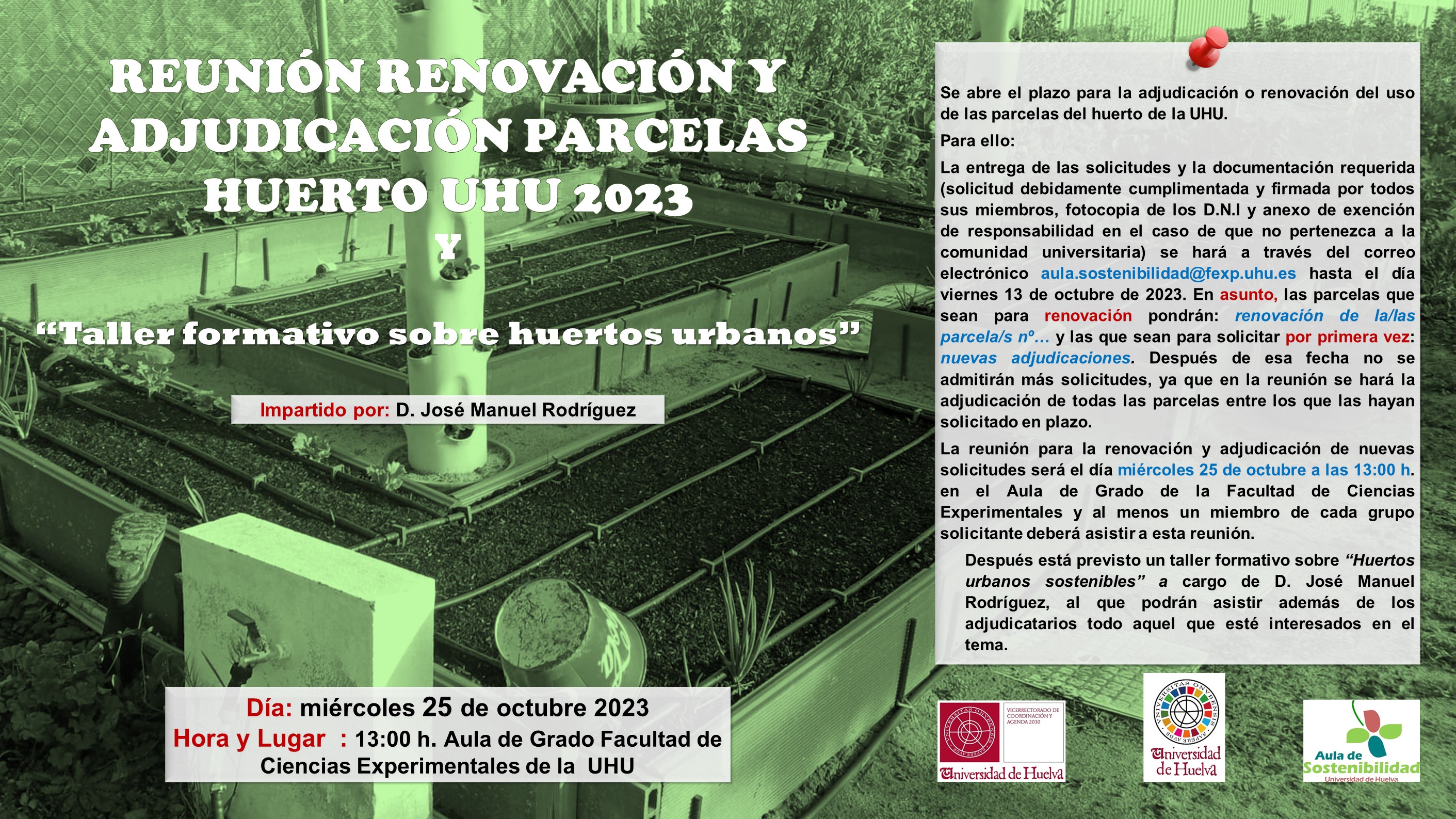 Reunión renovación y adjudicación parcelas huerto UHU y taller formativo huertos urbanos