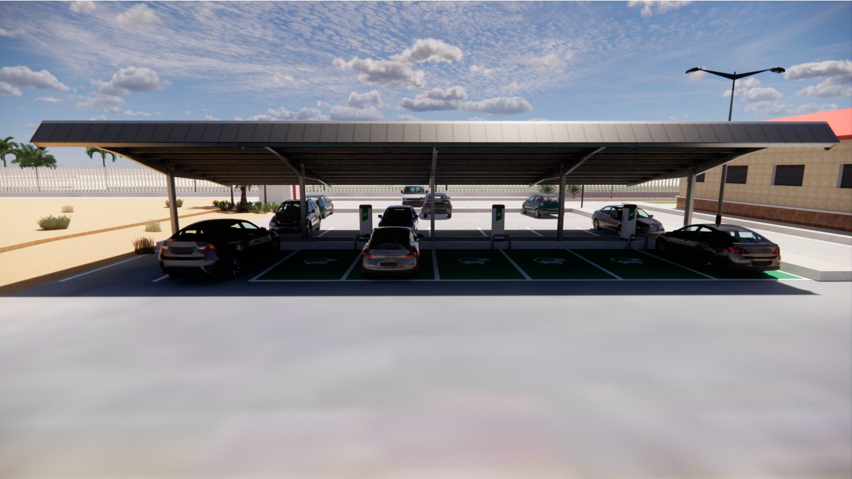 Marquesinas con placas fotovoltaicas campus El Carmen