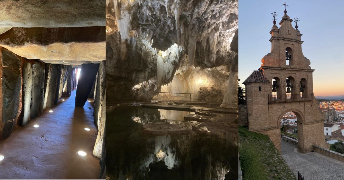 Miradas Erasmus a la Gruta de las Maravillas, el Dolmen de Soto y a Aracena desde su castillo