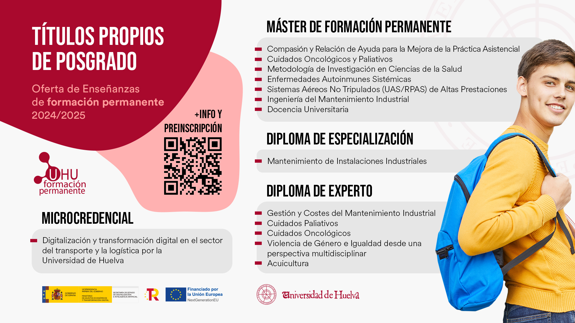 La Universidad de Huelva mantiene abierto el plazo de preinscripción y matrícula para sus Títulos Propios 