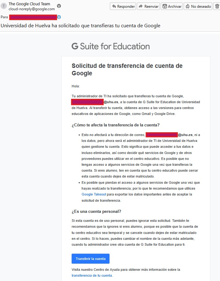 Solicitud de transferencia de cuenta