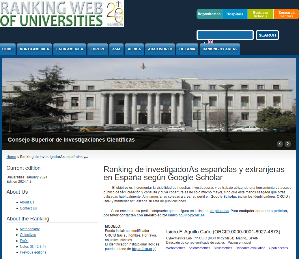 Edición 2024 Ranking Científicas Españolas según Google Scholar