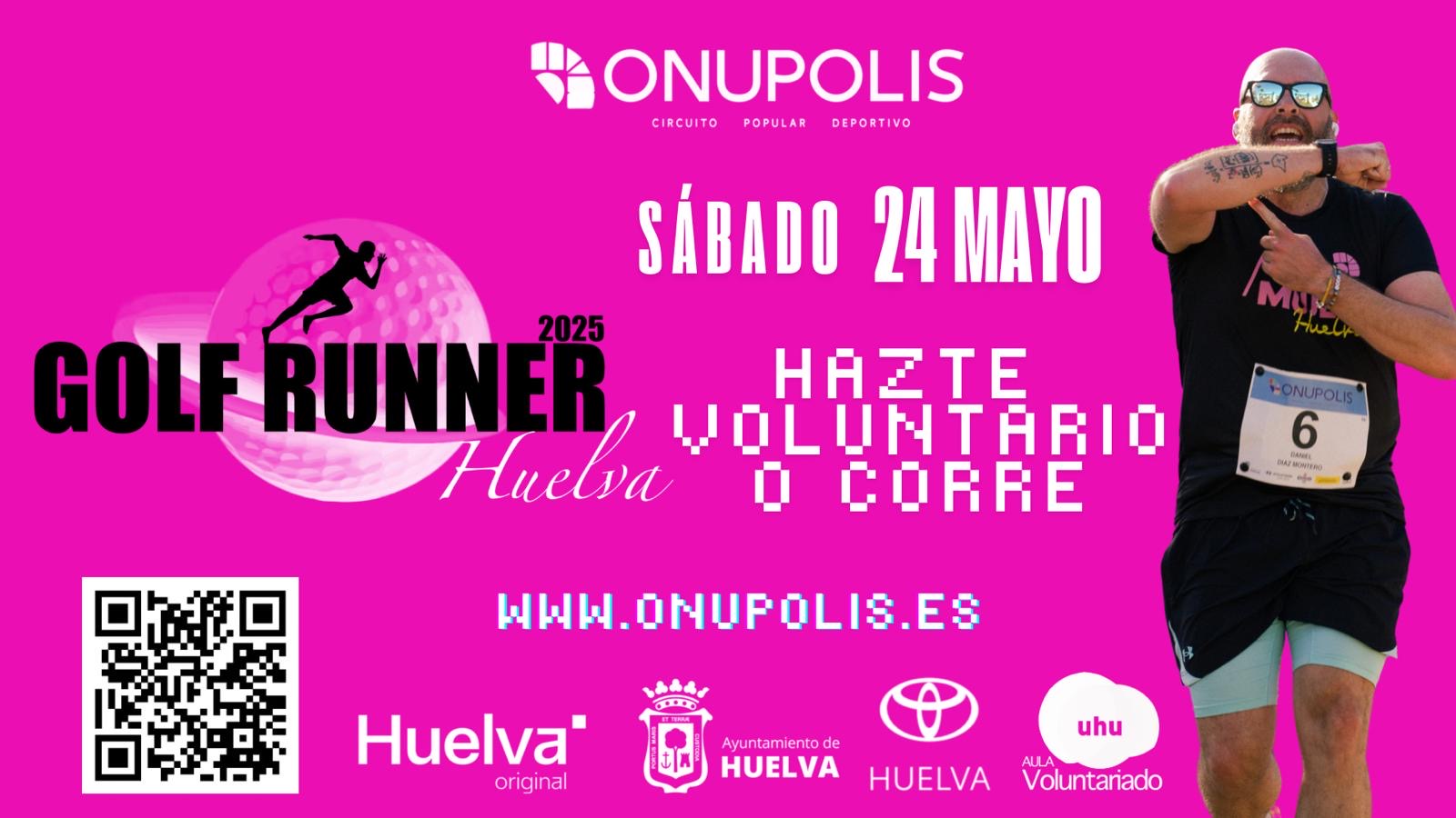 La carrera Glof Runner OnuPolis 2025, llega a Huelva el sábado 24 de mayo, y desde el Aula de Voluntariado de la UHU te invitamos a ser parte activa de este evento deportivo y solidario. 🙋‍♀️ Si quieres vivir la experiencia desde dentro, colaborar con la organización y apoyar una causa con impacto, ¡Únete al equipo de voluntariado universitario! 🏃‍♂️ Y si lo tuyo es correr o caminar, también puedes participar en la marcha y disfrutar del ambiente. 📜 La participación como voluntario/a en esta actividad se